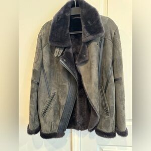 POLOGEORGIS Shearling Moto Jacket in Charcoal - size S